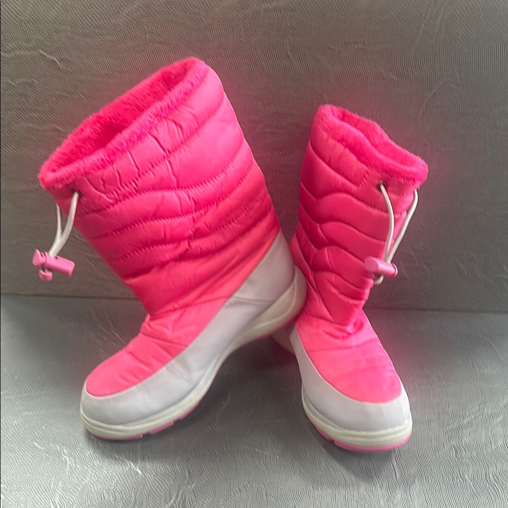 Champion Pink and Gray Quilted Snow Boots with Drawstring